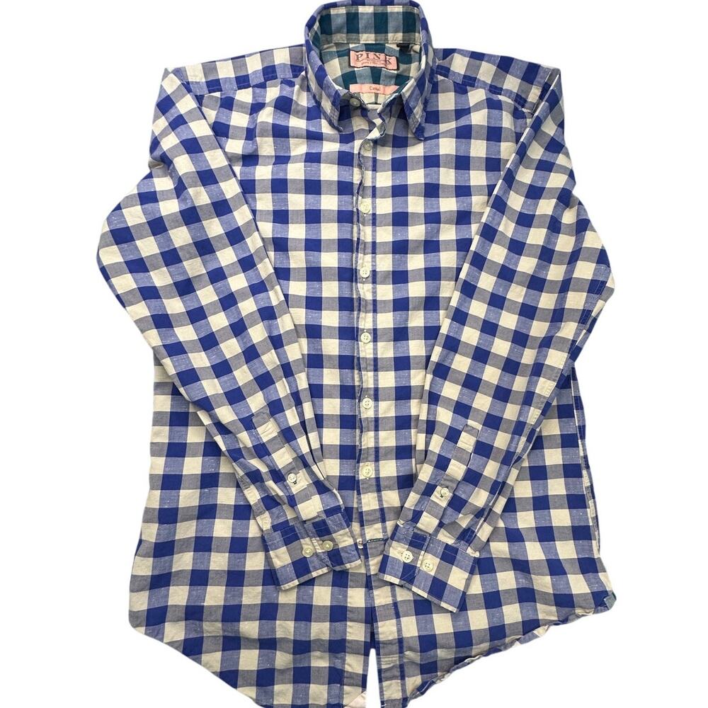 Thomas Pink Gingham Plaid Cotton Button Down Preppy Old Money Minimalist